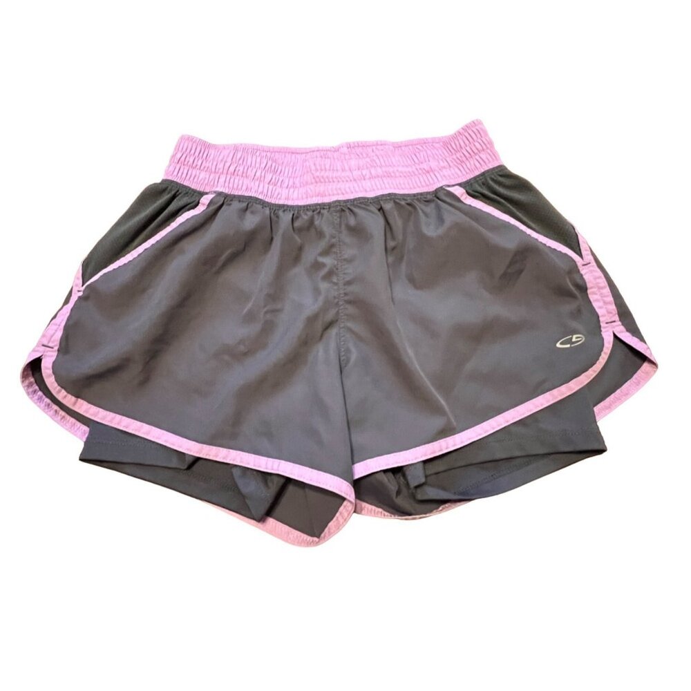 Champion Duo Dry women's gray running shorts, pink trim sz. Small